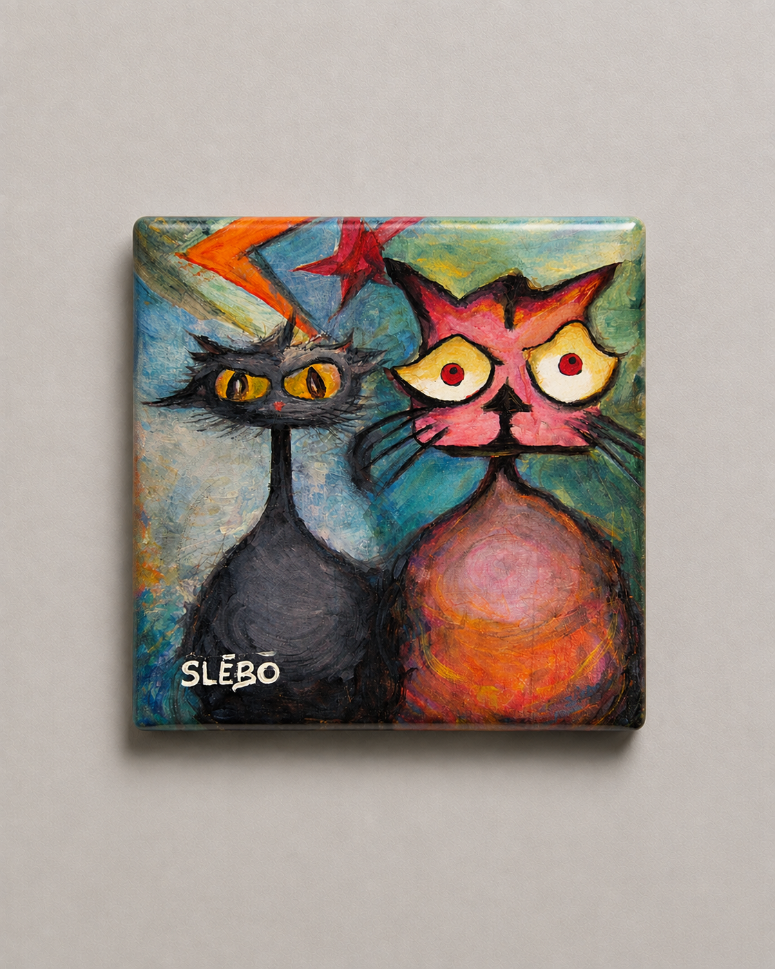 Whimsical Cats by Slebo – Colorful Cat Design | Magnet 2″ × 2″