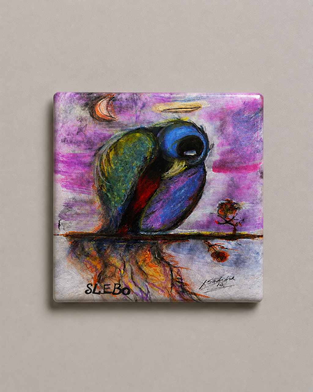 Haloed Bird by Slebo – Whimsical Colorful Design | Magnet 2″ × 2″