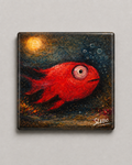 Wide-Eyed Red Fish – Underwater Art by Slebo | Magnet 2″ × 2″