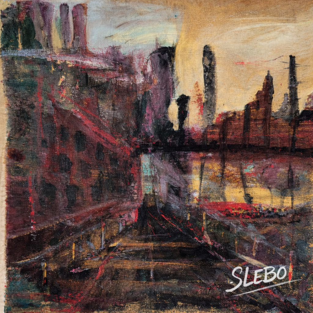 Industrial Waterfront by Slebo – Moody Urban Cityscape | Magnet 2″ × 2″