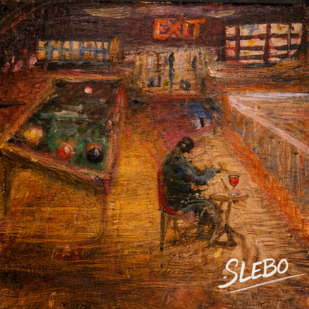 Man at the Bar by Slebo – Moody Bar Scene | Magnet 2″ × 2″
