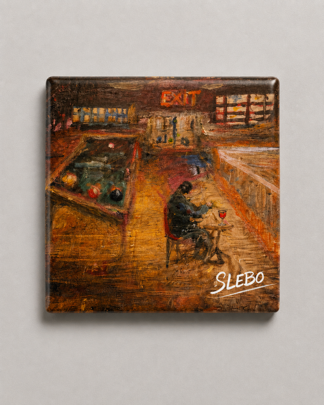 Man at the Bar by Slebo – Moody Bar Scene | Magnet 2″ × 2″